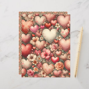 Vintage Watercolor Valentines Scrapbook Paper
