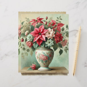 Vintage Watercolor Vase of Poinsettia Paper
