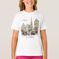 Vintage Watercolor Vienna Austria Tram & Cathedral