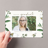 Vintage Watercolor White Flowers Photo Graduation