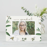 Vintage Watercolor White Flowers Photo Graduation
