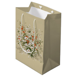 Vintage Watercolor Wildflower Daisy Bouquet Beige Medium Gift Bag