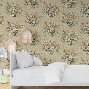 Vintage Watercolor Wildflower Daisy Bouquet Beige Wallpaper