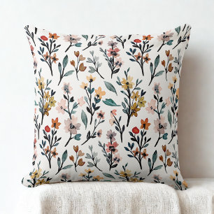  vintage watercolor wildflowers floral pattern  cushion