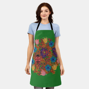 Vintage watercolor wildflowers pattern apron