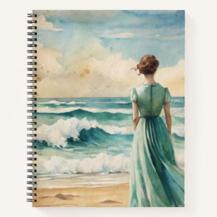 VINTAGE WATERCOLOR WOMAN ON THE BEACH NOTEBOOK