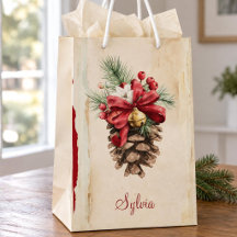 Vintage Watercolor Woodland Pine Cone Christmas