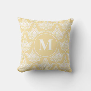 Vintage Watercolor Yellow Damask Monogram Cushion