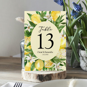 Vintage Watercolor Yellow Lemons Frame  Table Number