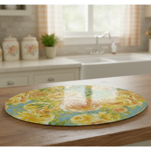 Vintage Watercolor Yellow Rose Pattern Cutting Board