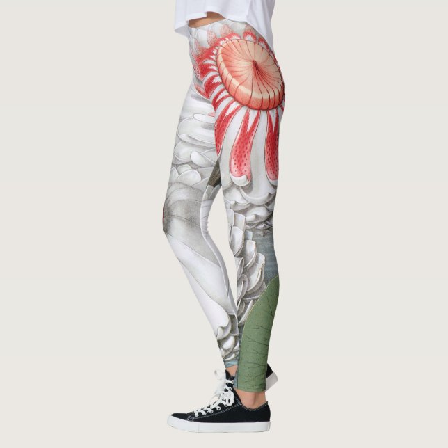 Vintage Waterlilies Flowers in a Garden Pond Leggings (Left)