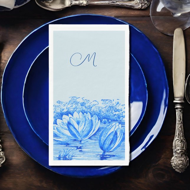  vintage    waterlilies  - monogrammed  blue  napkin (Creator Uploaded)