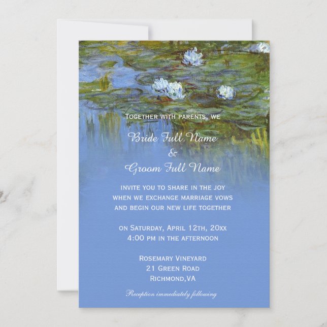 vintage waterlily oil painting wedding invitation (Front)