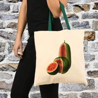 Vintage Watermelons Tall Round, Organic Food Fruit Tote Bag
