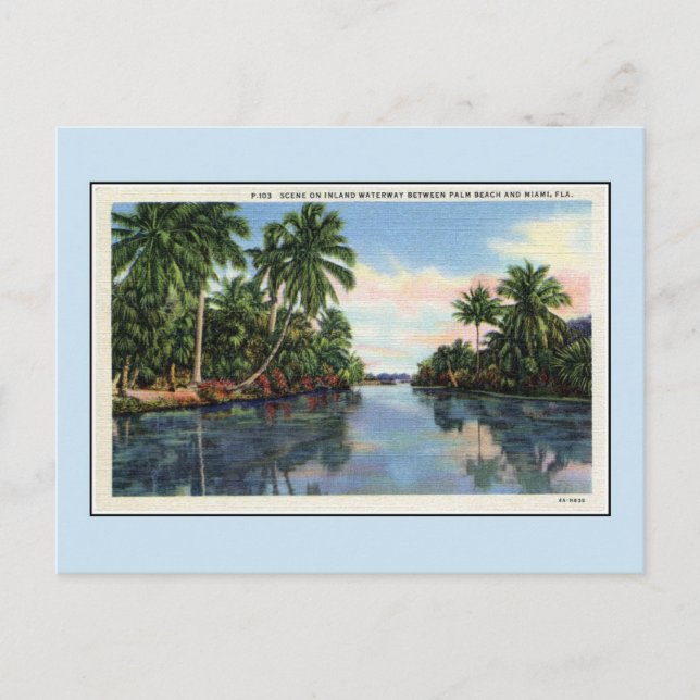 Vintage Waterway between Miami and Palm Beach Postcard (Front)