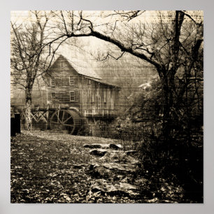 Vintage Waterwheel Poster