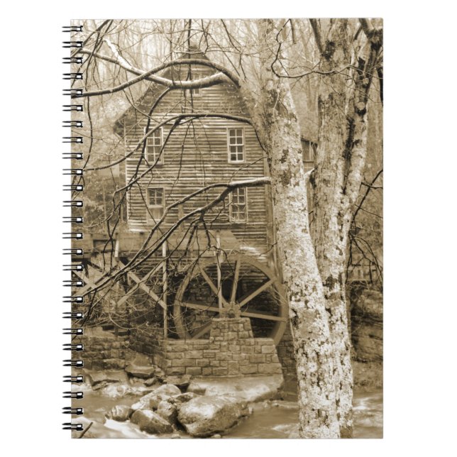 Vintage Waterwheel Spiral Notebook (Front)