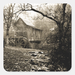 Vintage Waterwheel Square Sticker