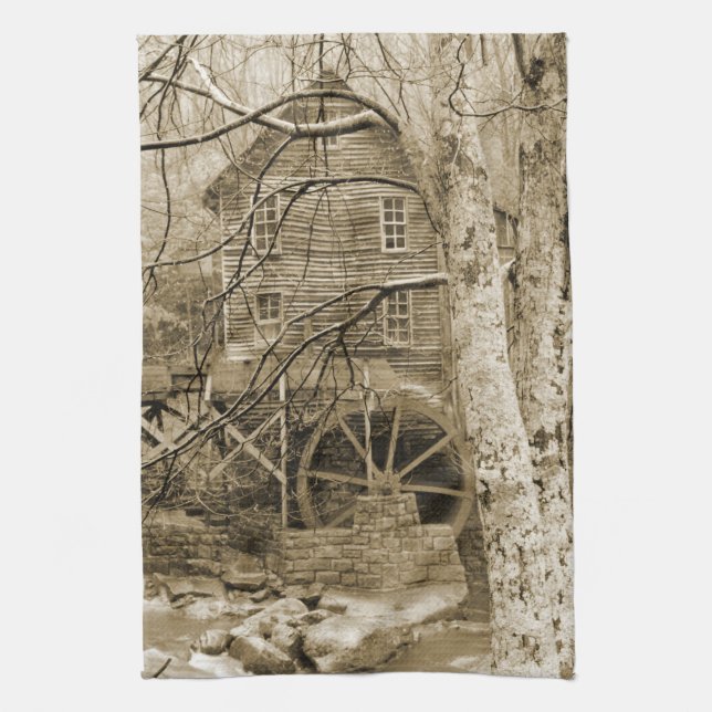 Vintage Waterwheel Tea Towel (Vertical)