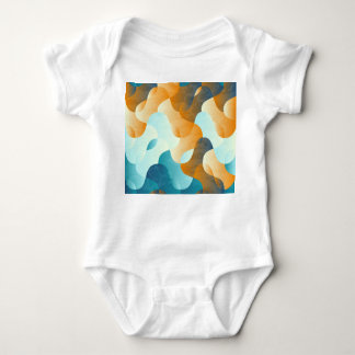 Vintage wave pattern, blue and brown. baby bodysuit