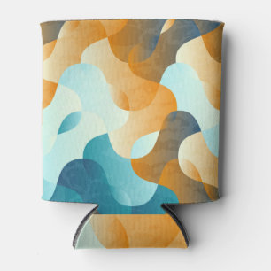 Vintage wave pattern, blue and brown. can cooler