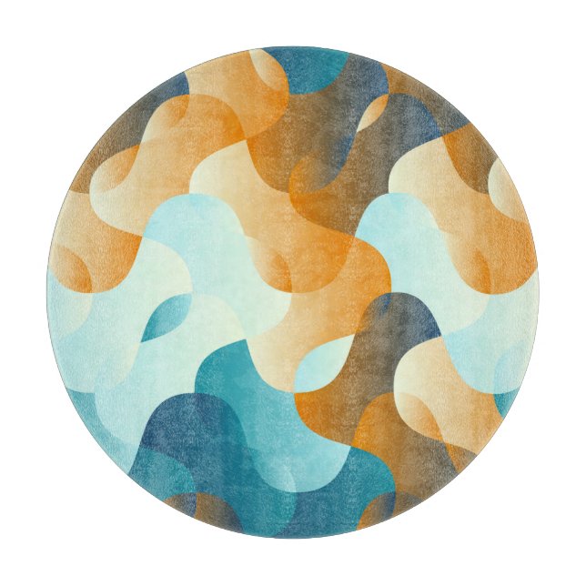 Vintage wave pattern, blue and brown. cutting board (Front)