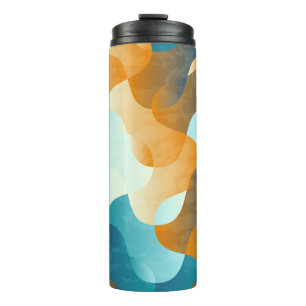 Vintage wave pattern, blue and brown. thermal tumbler