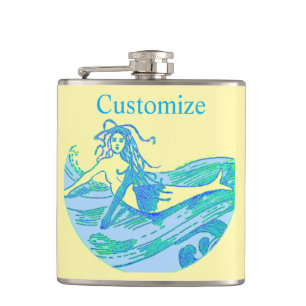 Vintage Waveriding Mermaid Thunder_Cove Hip Flask