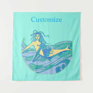 Vintage Waveriding Mermaid Thunder_Cove Tapestry