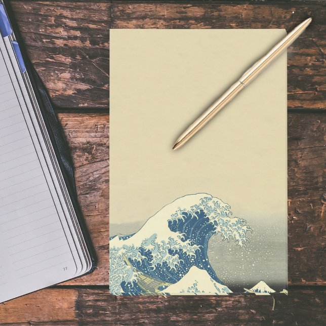 Vintage Waves Ocean Sea Boat Post-it Notes (Big Blue wave with whitecaps small boats in ocean on tan large post it notes.)