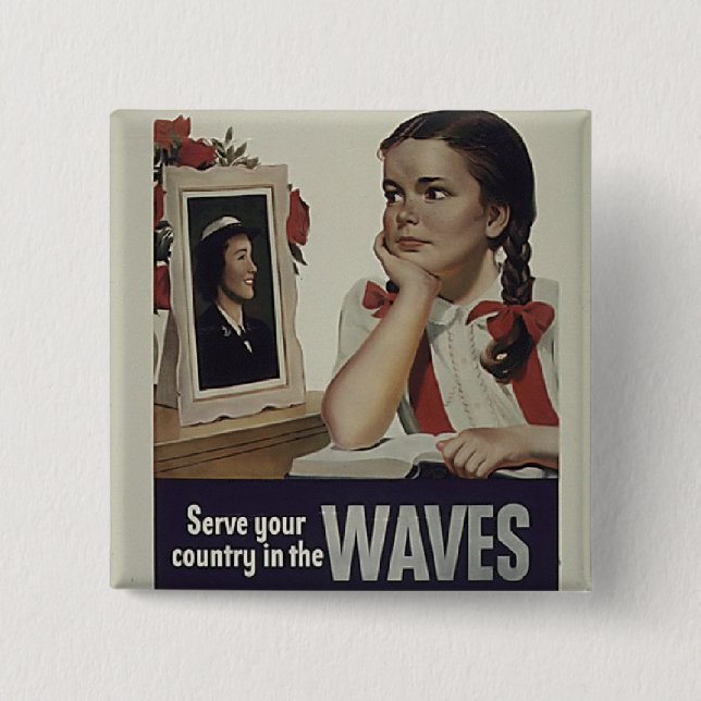 Vintage Waves Square Button (Front)