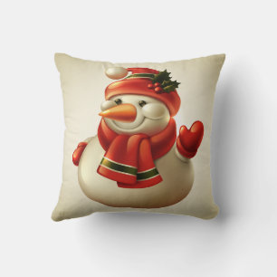 Vintage Waving Snowman Red Scarf Festive Christmas Cushion