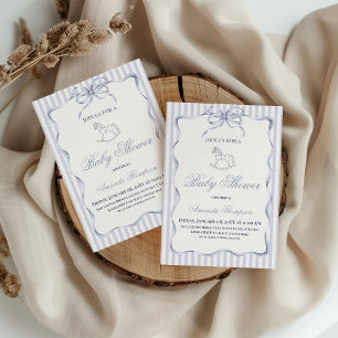Vintage Wavy Border Blue Rocking Horse Baby Shower Invitation