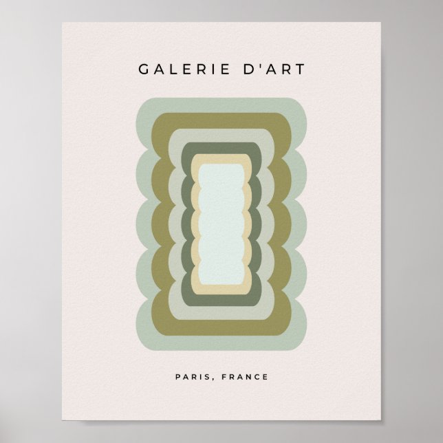 Vintage Wavy Lines Sage Green And Beige Poster (Front)