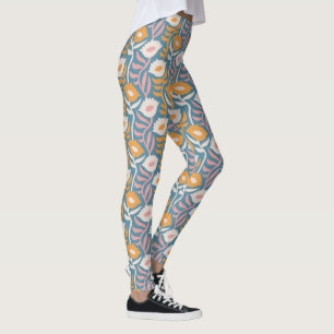Vintage Wavy Retro Groovy Pastel Floral Pattern Leggings