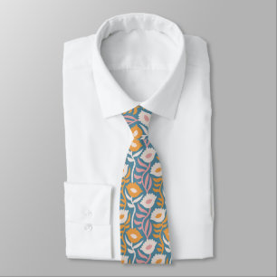 Vintage Wavy Retro Groovy Pastel Floral Pattern Tie