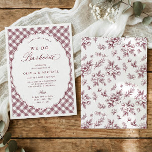 Vintage We Do BBQ Burgundy Red Engagement Party Invitation