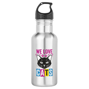 Vintage We Love Cats Cat Face Graphic T-Shirt Desi 532 Ml Water Bottle