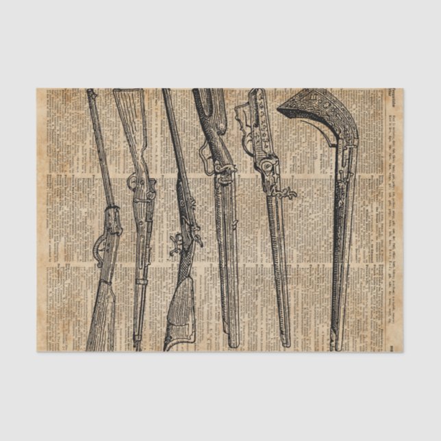Vintage Weapons Antique Guns Dictionary Art Tissue Paper (Front)