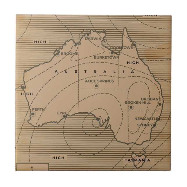 Vintage weather map of Australia Tile (Front)