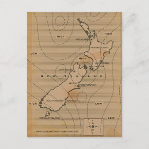 Vintage weather map of New Zealand Invitation Postcard