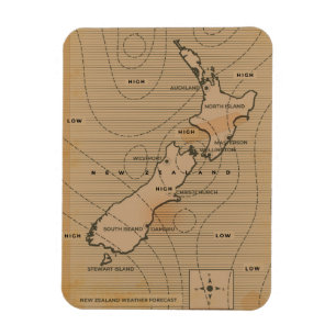 Vintage weather map of New Zealand Magnet