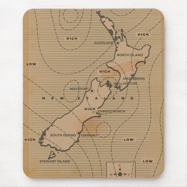 Vintage weather map of New Zealand Mouse Pad (Front)