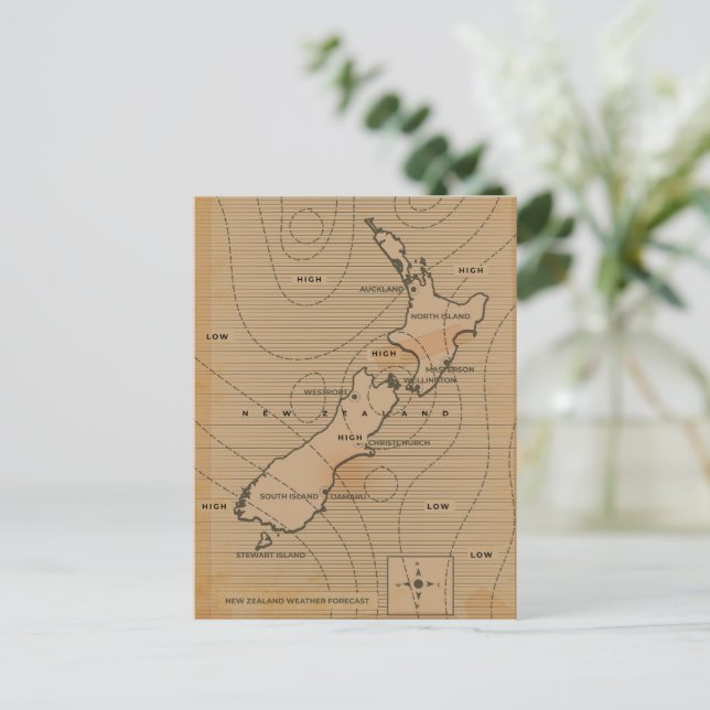 Vintage weather map of New Zealand Postcard (Standing Front)
