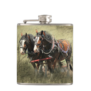 Vintage Weathered Clydesdale Postcard Hip Flask