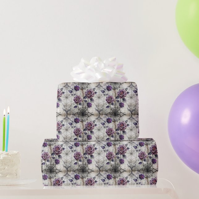 Vintage Webs and Gothic Roses Pattern Wrapping Paper (Party Gifts)