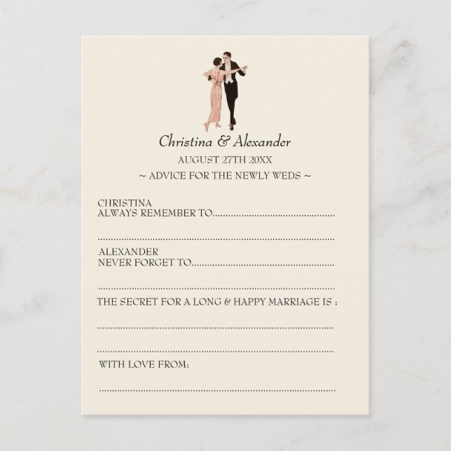 Vintage Wedding Ad Lib Cards Advice 1920's Theme (Front)