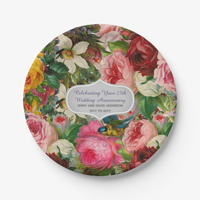 Vintage Wedding Anniversary ROSES - Commemorative Paper Plate (Front)