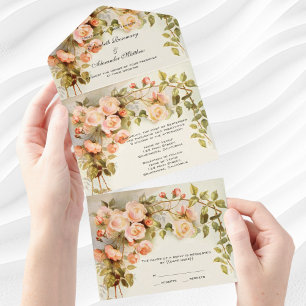 Vintage Wedding Antique Garden Rose Flowers Floral All In One Invitation