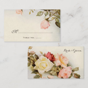 Vintage Wedding Antique Garden Rose Flowers Place Card